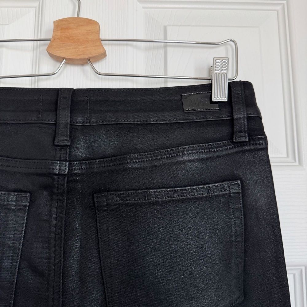 NWT Paige Genevieve Black Fog Luxe Coating Flare Pants Size 28 - Picture 13 of 15